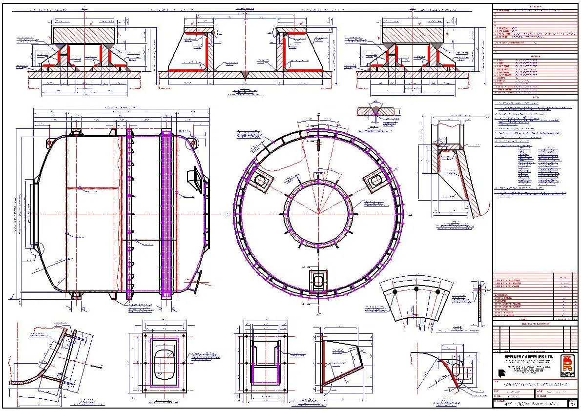 General arrangement engineering drawing for a lead and zinc refining vessel