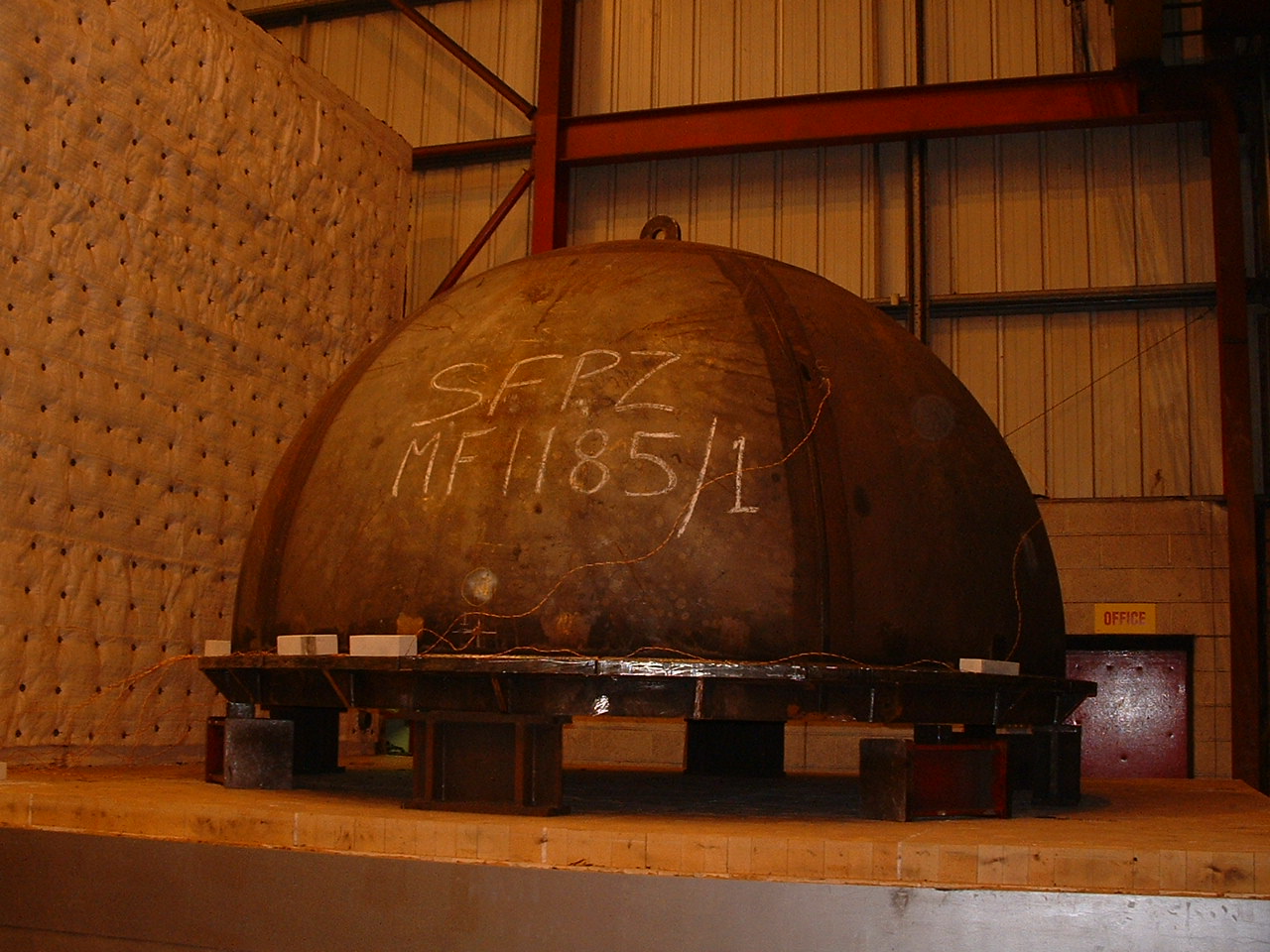 A fabricated steel vessel prepared inside the Refinery Supplies heat treatment furnace